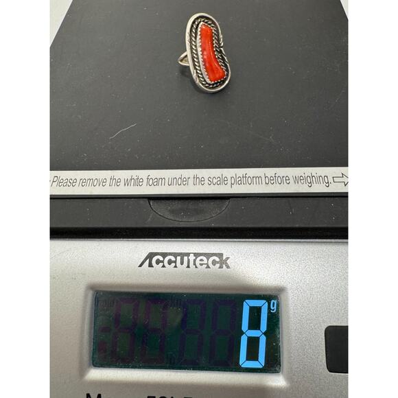 Vintage Native American Red Coral Branch Ring Sterling Silver Southwest Sz 6.5 - Picture 3 of 7